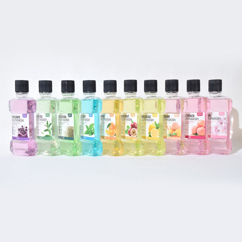 বিভিন্ন স্বাদ অ্যান্টিসেপটিক মৌখিক পরিষ্কার শীতল তাজা অ্যালকোহলহীন মুখ ধোয়া প্রতিদিনের মৌখিক স্বাস্থ্যবিধি জন্য