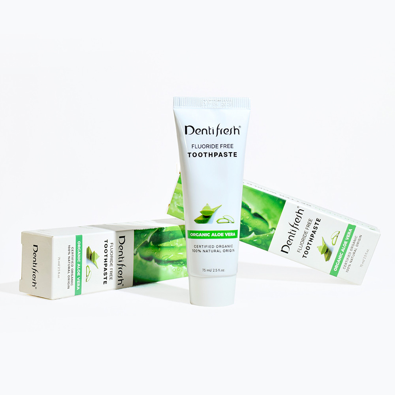 DENTIFRESH প্রাকৃতিক সার্টিফাইড অ্যালোভেরা টুথপেস্ট 75 মিলি প্রাপ্তবয়স্ক শিশুদের জন্য ফ্লোরাইড মুক্ত