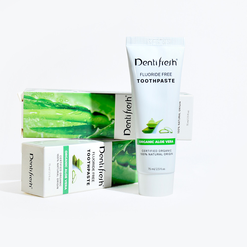 DENTIFRESH প্রাকৃতিক সার্টিফাইড অ্যালোভেরা টুথপেস্ট 75 মিলি প্রাপ্তবয়স্ক শিশুদের জন্য ফ্লোরাইড মুক্ত