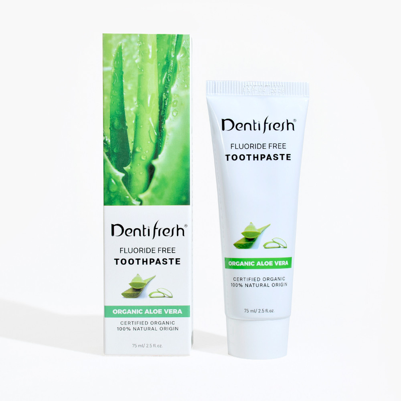 DENTIFRESH প্রাকৃতিক সার্টিফাইড অ্যালোভেরা টুথপেস্ট 75 মিলি প্রাপ্তবয়স্ক শিশুদের জন্য ফ্লোরাইড মুক্ত
