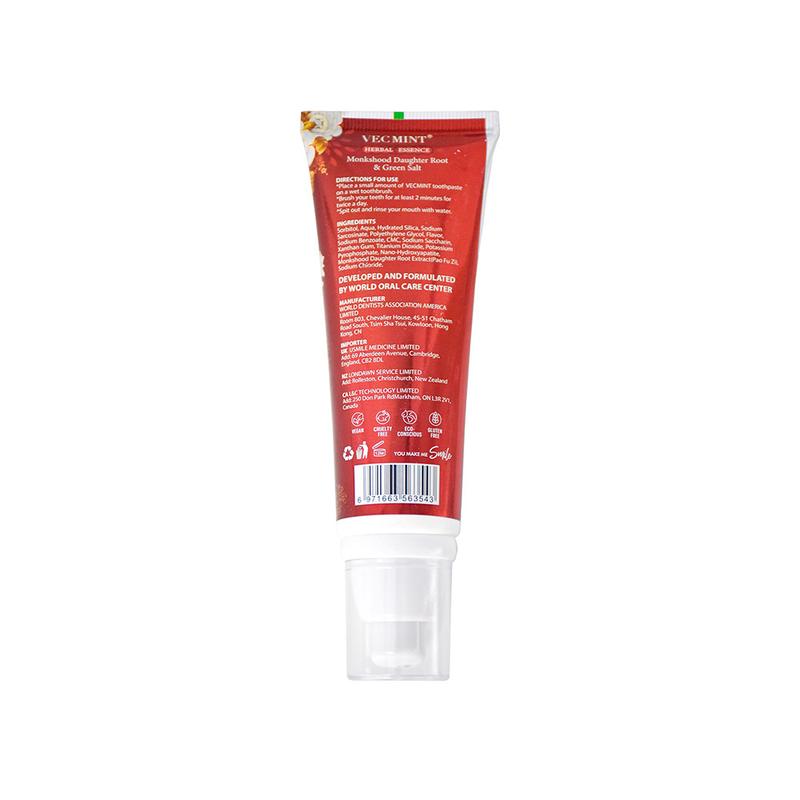 VECMINT ন্যানো - হাইয়ালুরোনিক এসিড টুথপেস্ট - Monkshood, কন্যা রুট & সবুজ লবণ 100ml সঙ্গে ভেষজ সূত্র
